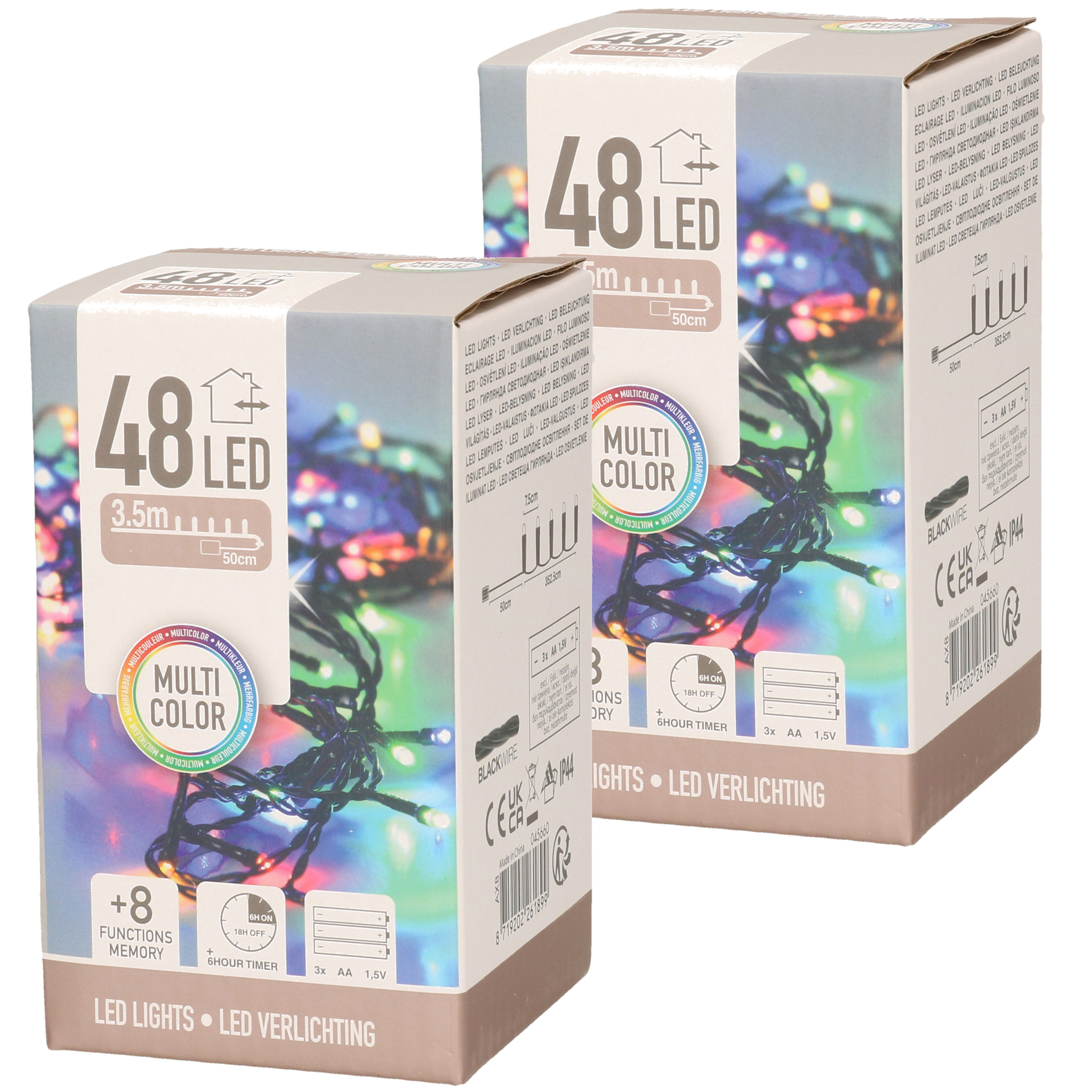 2x Kerstverlichting op batterij gekleurd buiten 48 lampjes -