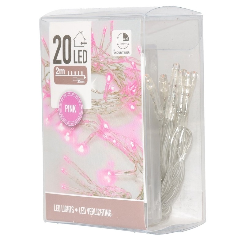 Roze lichtsnoer clusterverlichting op batterijen 200 cm -