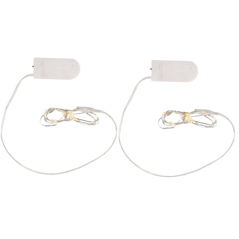 Micro lichtsnoer - 2x - 10 led lampjes - warm wit - 120 cm - kerstlampjes -