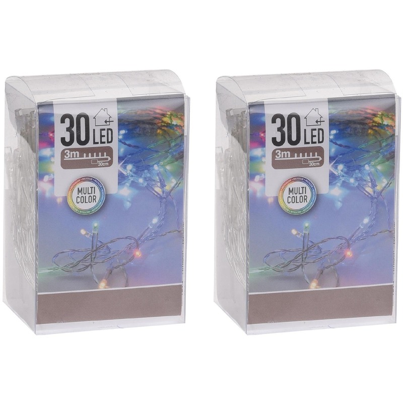 2x Kerstverlichting op batterij gekleurd 30 lampjes -