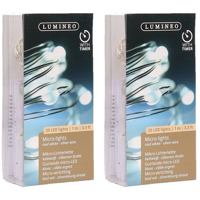 2x Micro kerstverlichting koel wit 20 lampjes -