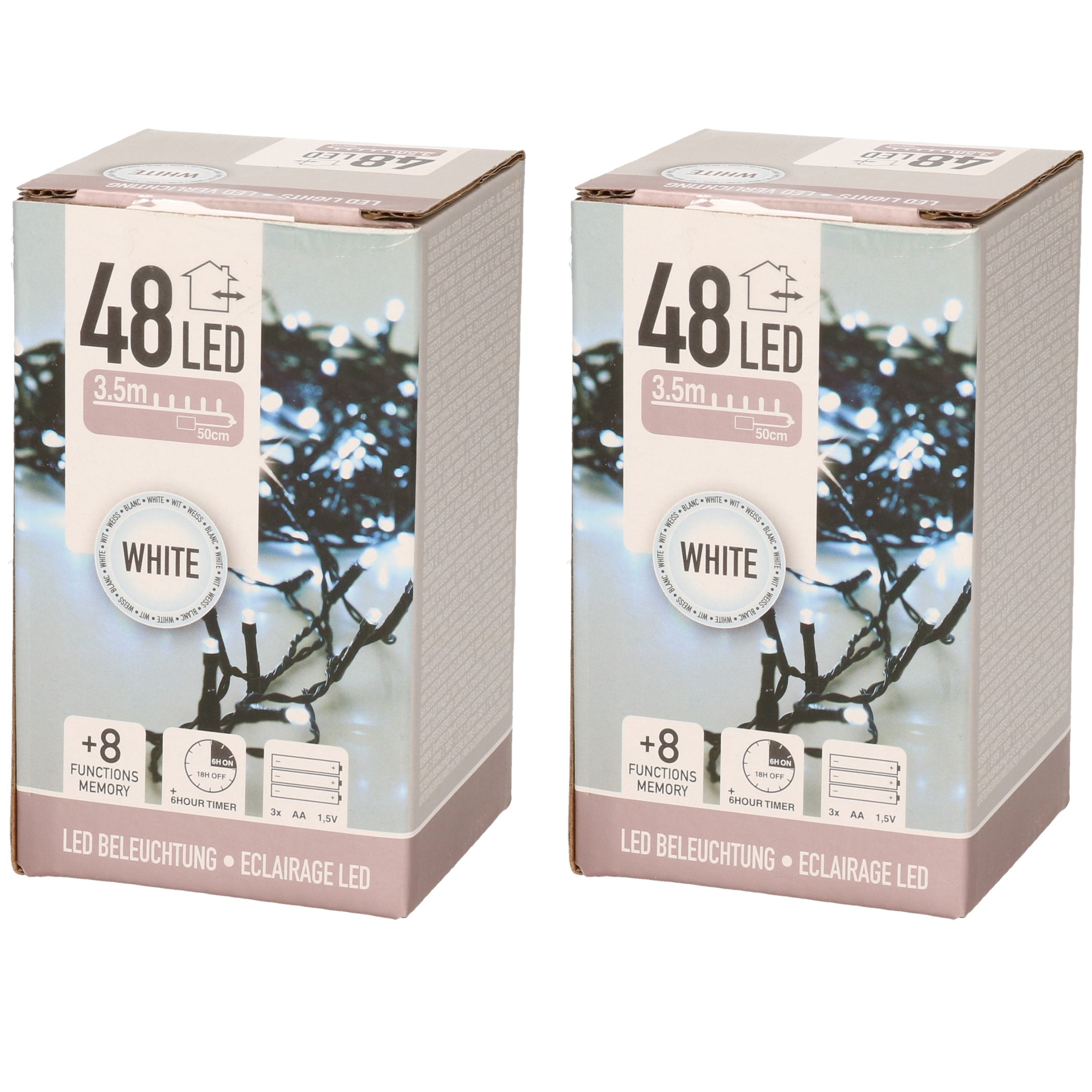 Kerstverlichting - 2x - op batterij - helder wit - buiten - 48 lampjes - Kerstlampjes op batterijen -