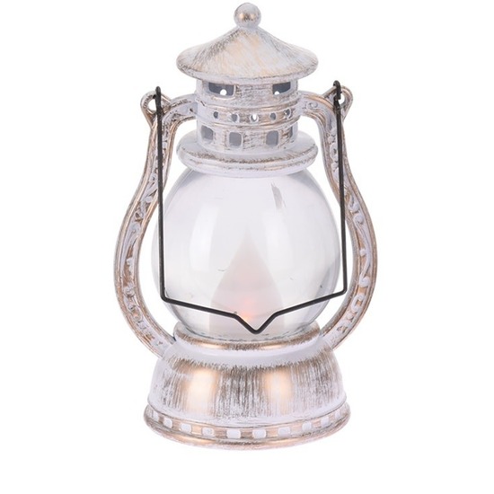 Zilver/witte lantaarn decoratie 12 cm vlam LED licht op batterij -