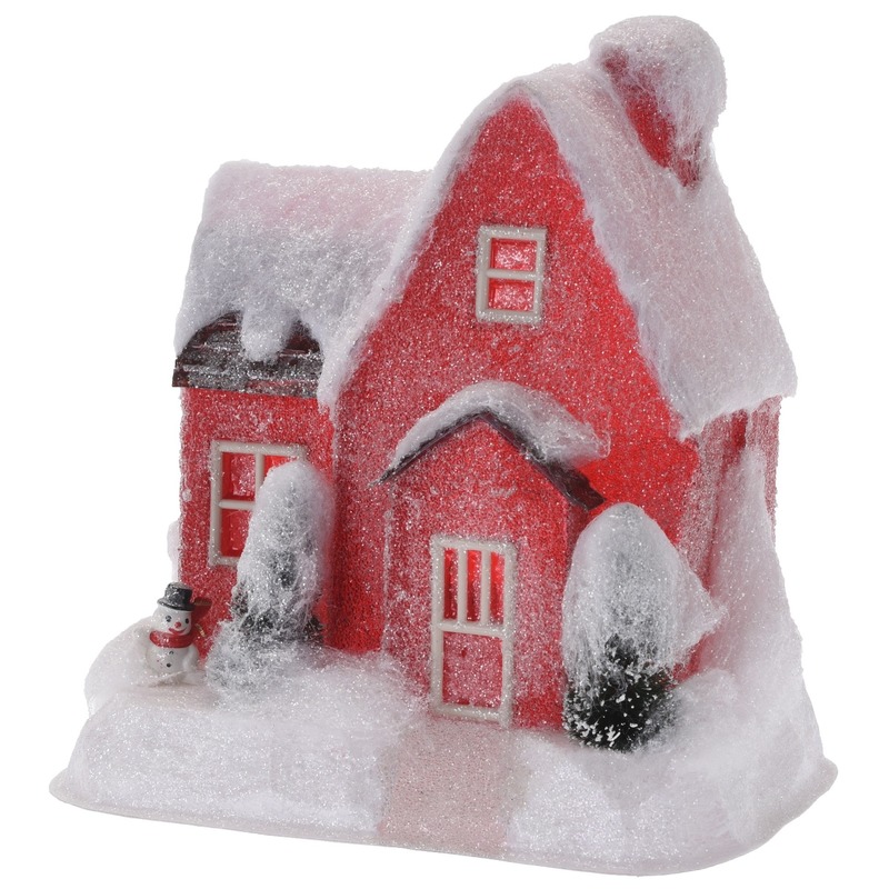 Rood kerstdorp huisje 25 cm type 1 met LED verlichting -