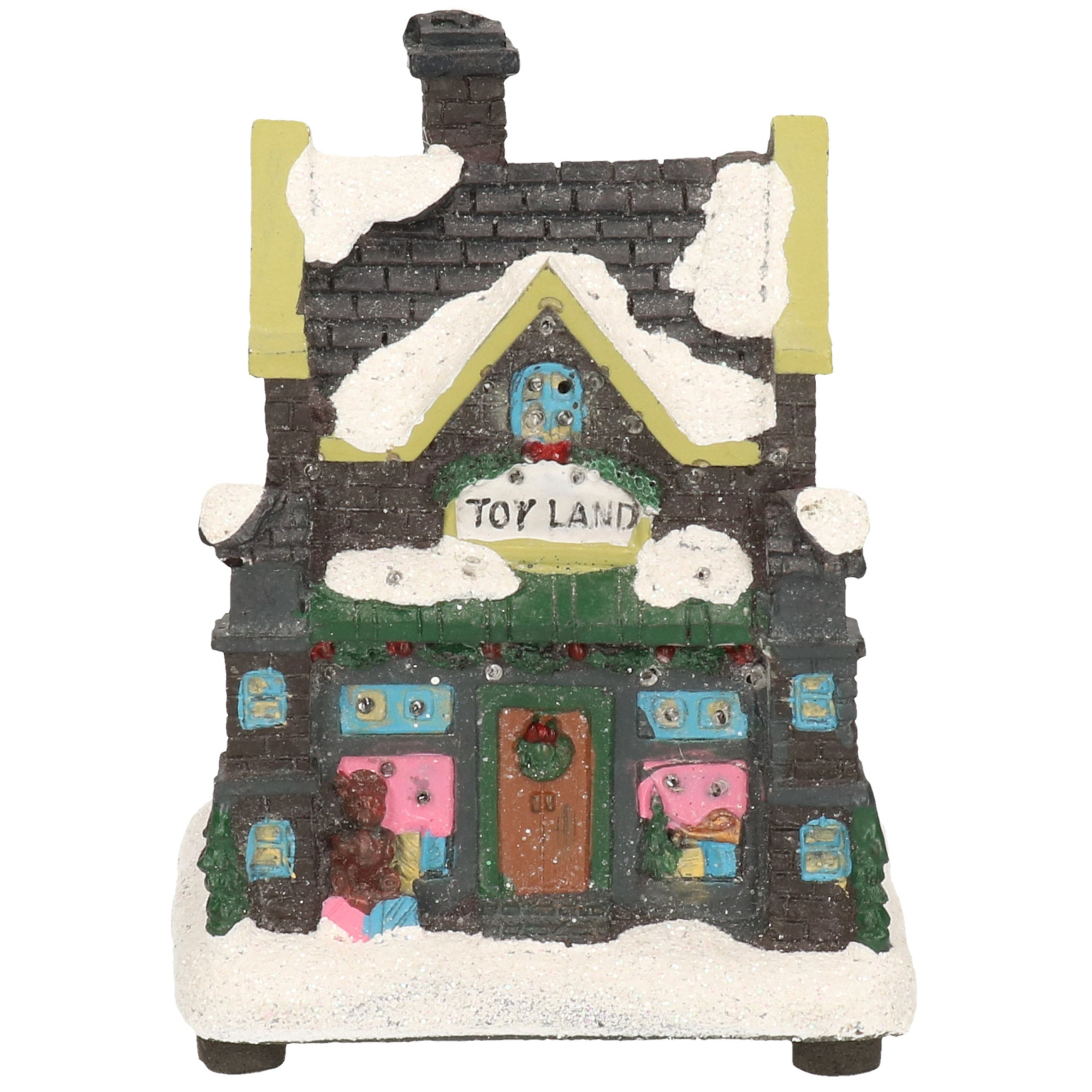 Kerstdorp kersthuisje speelgoedwinkel 12 cm met LED verlichting -