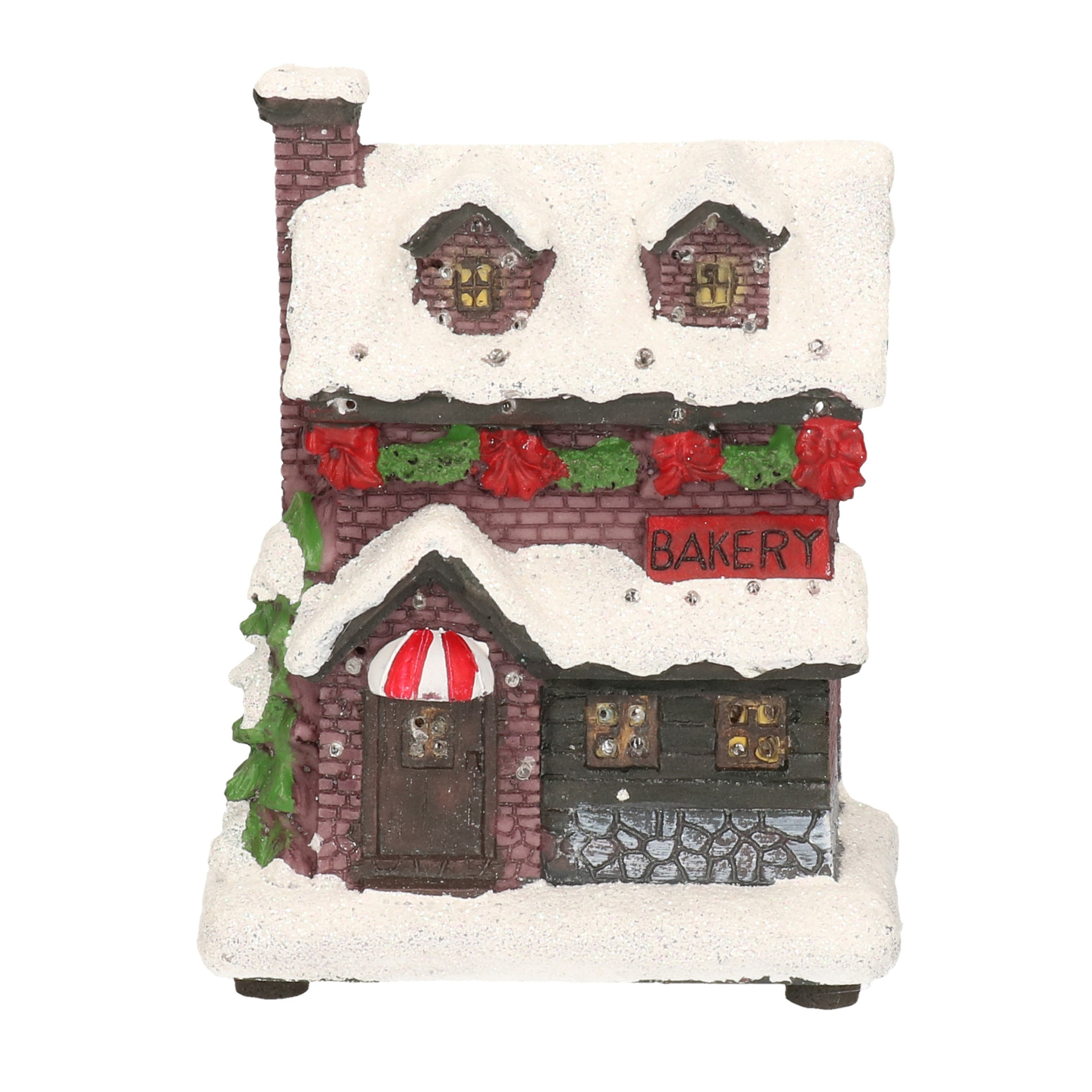 Kerstdorp kersthuisje bakkerij 12 cm met LED verlichting -