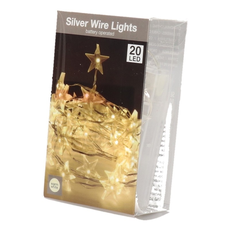 Draadverlichting - sterren lampjes - 20 leds - warm wit - 95 cm - kerstverlichting -