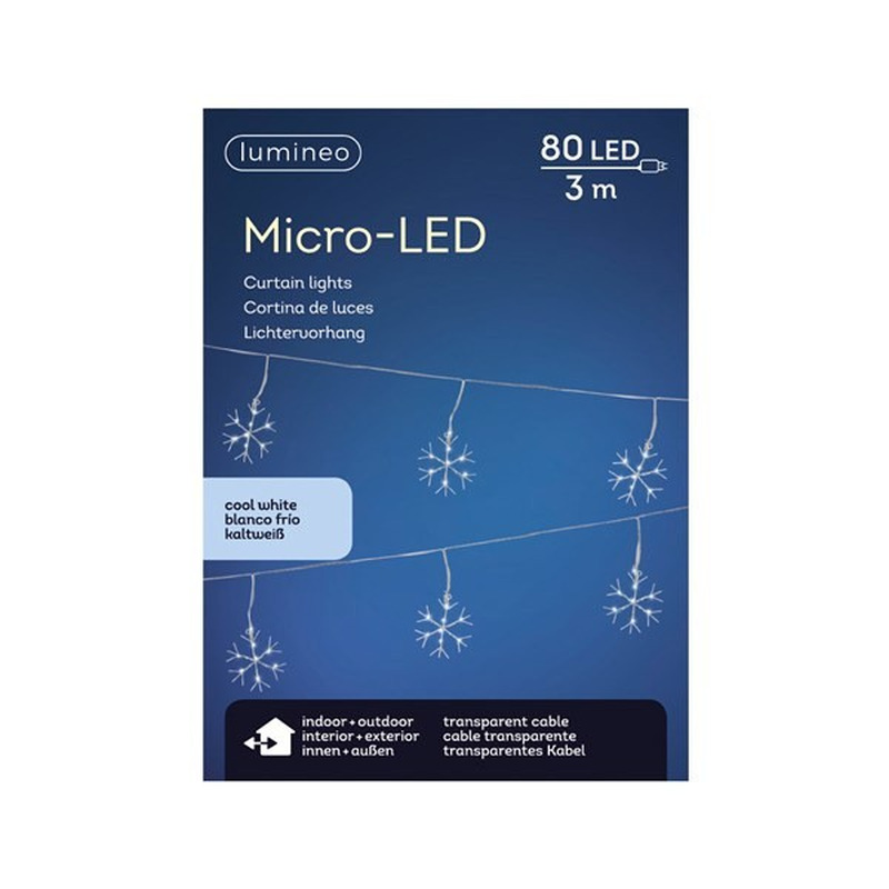 Lumineo lichtsnoer - sneeuwvlokken - 300 cm - helder wit - 80 led lampjes -