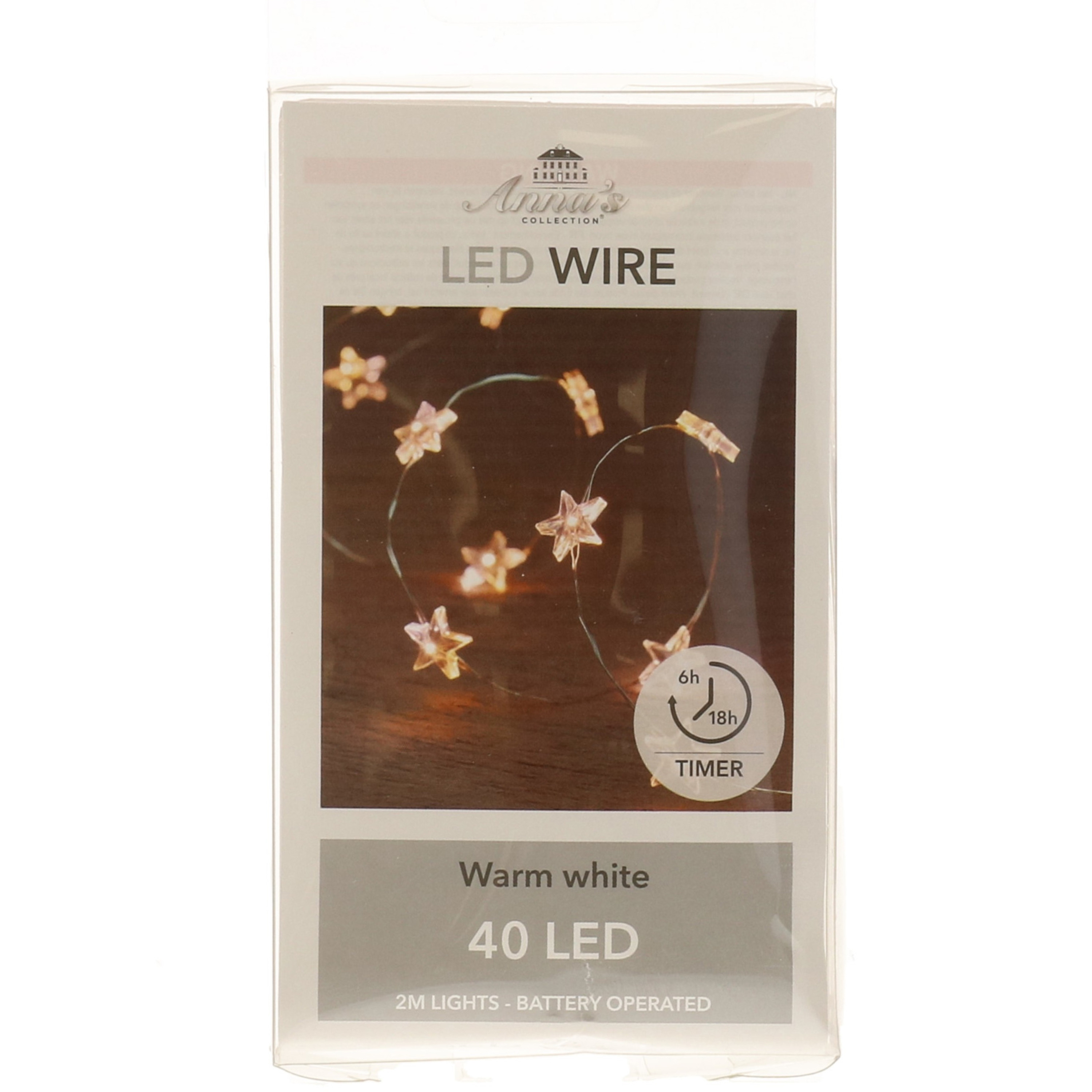 Zilveren kerstverlichting sterren met timer warm wit 2 meter -