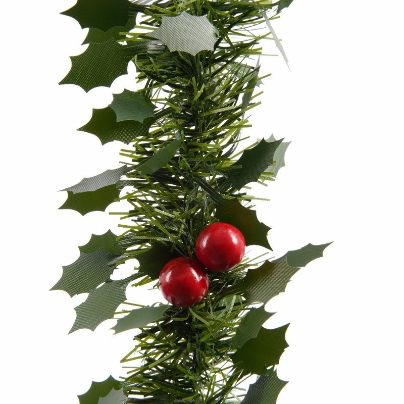 Decoris kerstslinger hulst - groen - 270 cm - kunststof - guirlande - kerstversiering -
