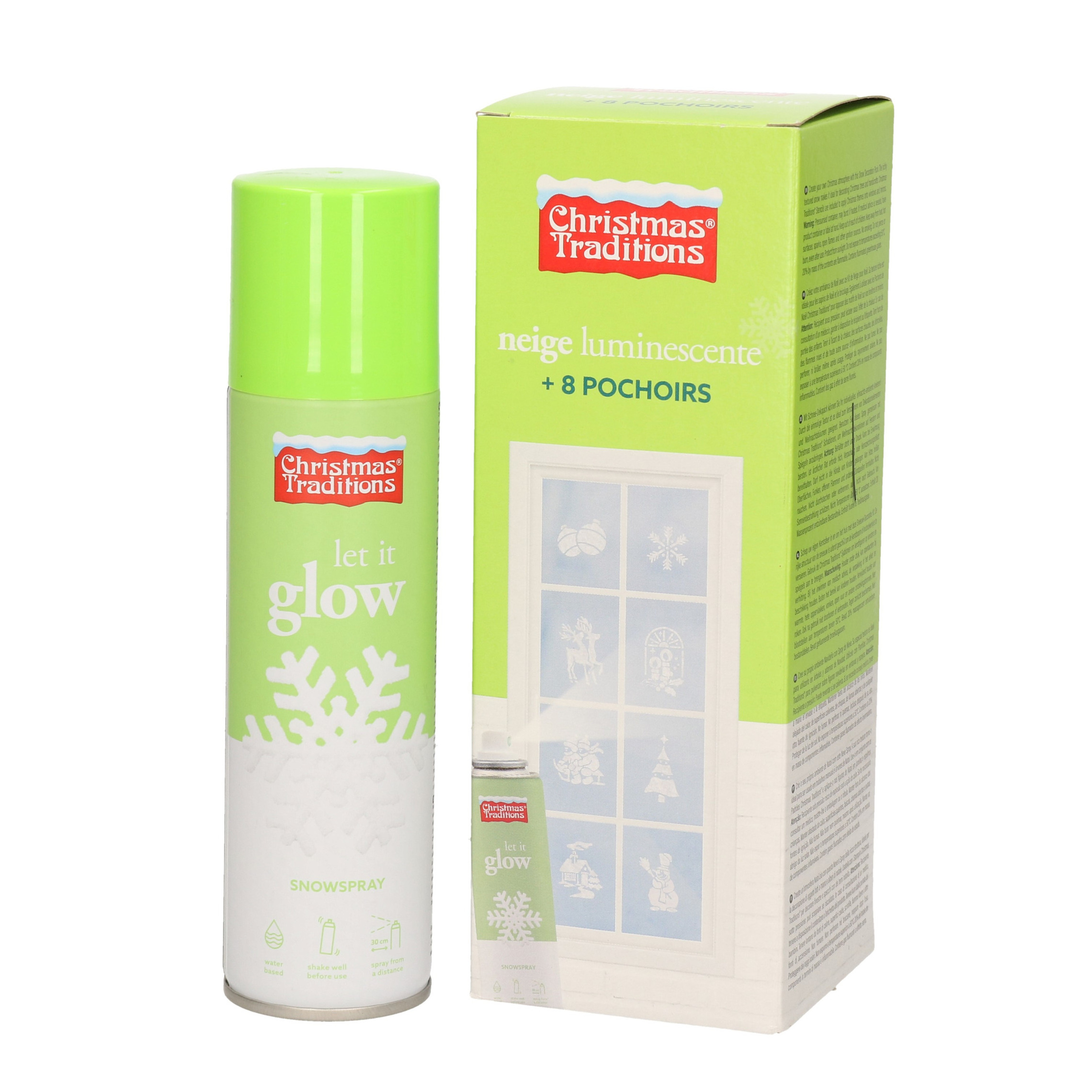 Kerst raamsjablonen - 8x - met glow in the dark sneeuwspray - raamversiering -