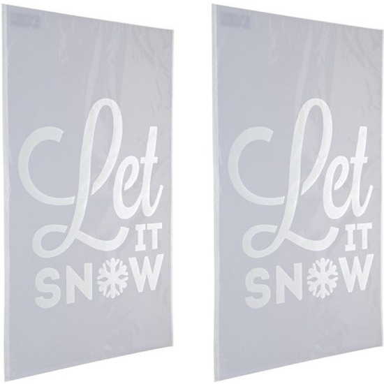 2x Kerst raamsjablonen/raamdecoratie Let it snow tekst 54 cm -