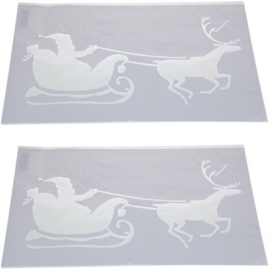2x Kerst raamsjablonen/raamdecoratie Kerstman slee plaatje 54 cm -
