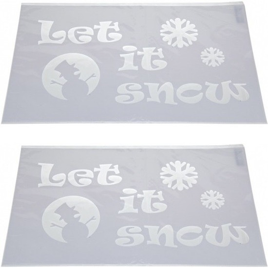 2x Kerst raamsjablonen/raamdecoratie Let it snow teksten 54 cm -