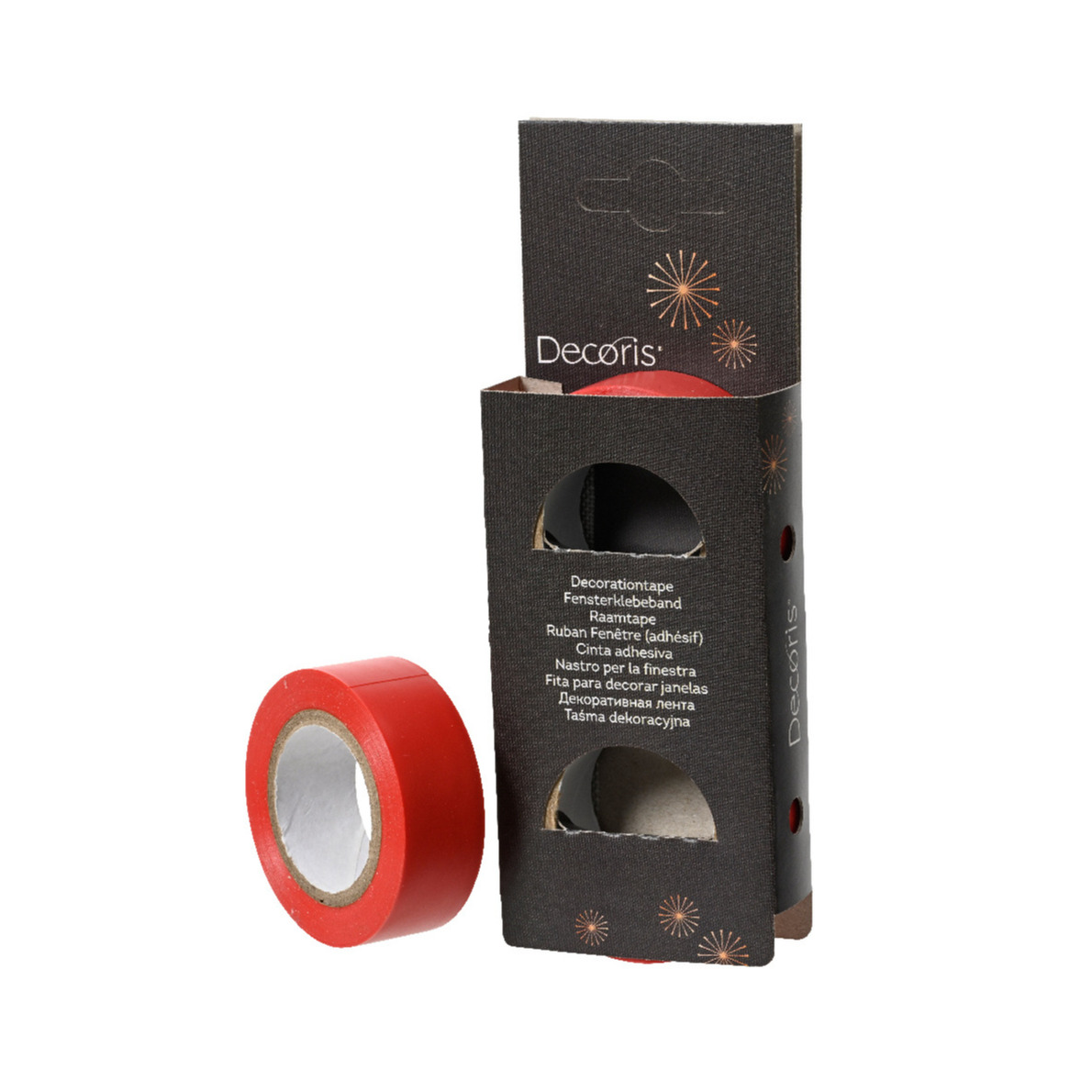 Decoris raamtape - 2x rollen - rood - 10 meter - raamdecoratie/raamversiering -