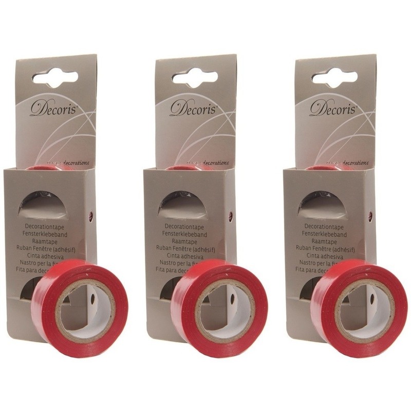 Rode raamtape kerstversiering op rol 1000 cm set van 6 -