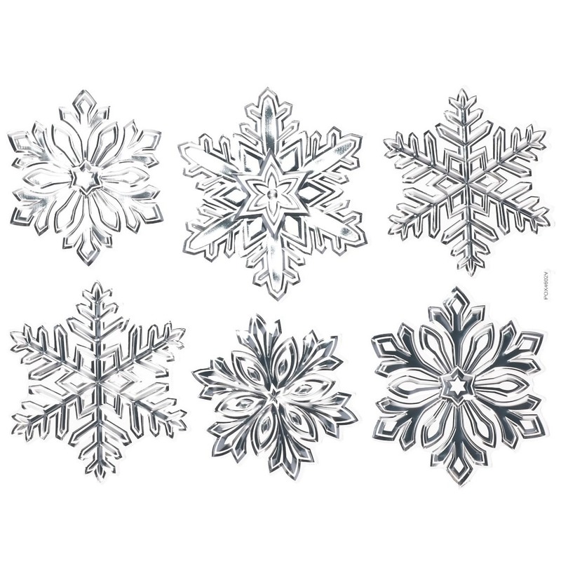 6x Kerst decoratie raamstickers zilveren sneeuwvlokken -