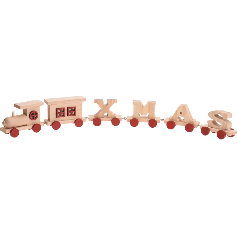 Houten Kersttrein met letter wagonnetjes XMAS 46 cm -