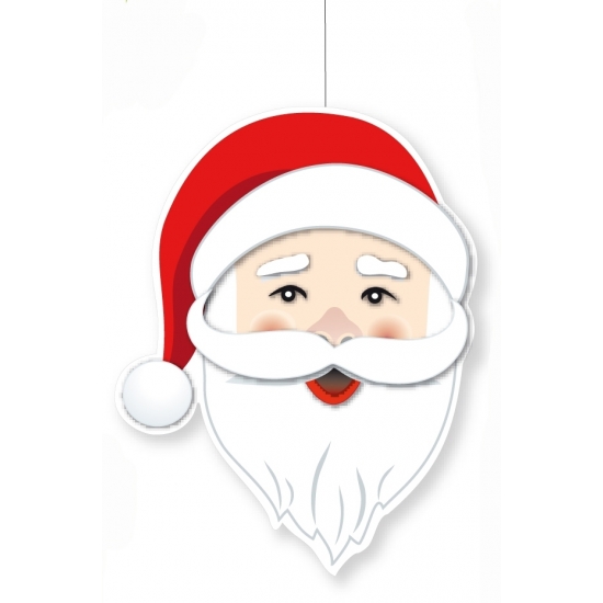 Kerst hangdecoratie kerstman hoofd - kerstversiering - 39 x 29 cm - karton -