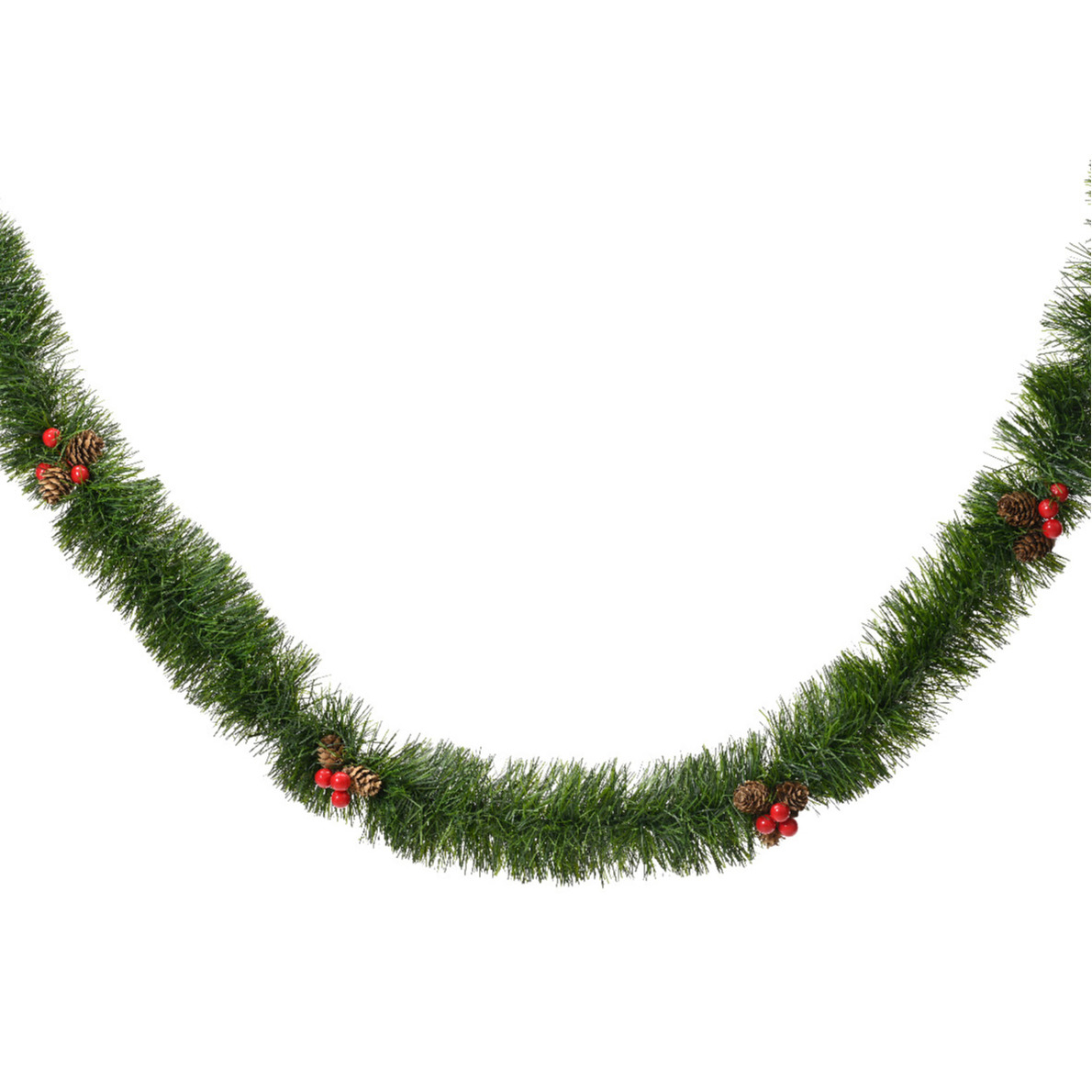 Kerstversiering folie/lametta slinger - groen - met besjes en dennenappels - 270 cm -