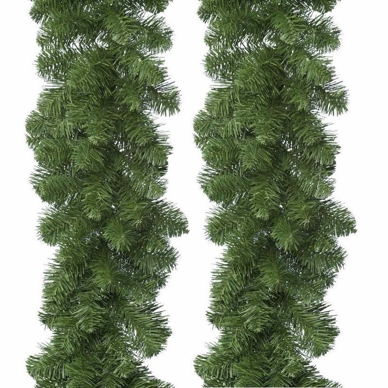 Decoris dennenslinger - 2x - groen - 270 x 9,5 cm - PVC - dennen guirlande -