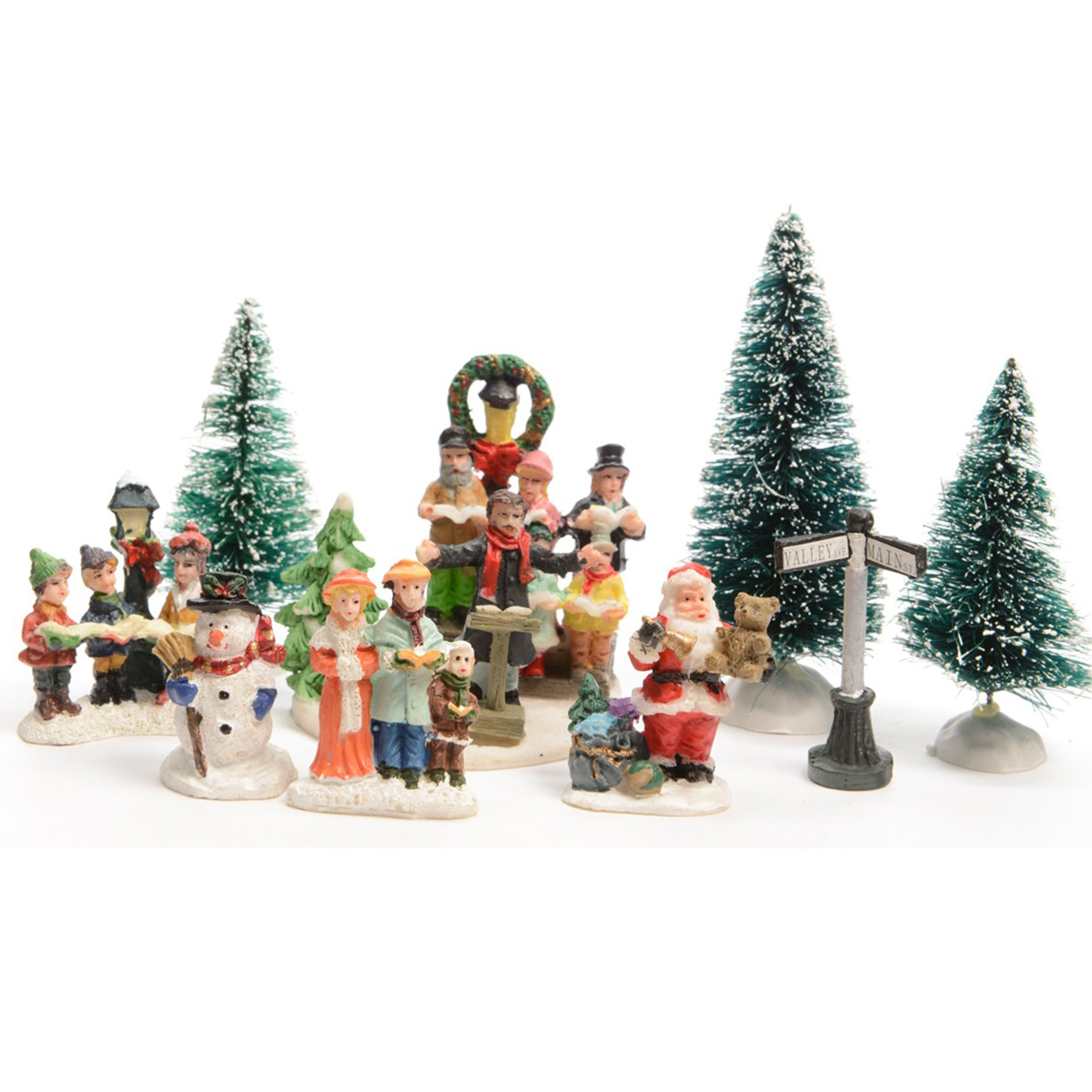Kerstdorp set - 9-delig - zingende mensen - accessoires - 6 x 6,5 x 7 cm - polyresin -