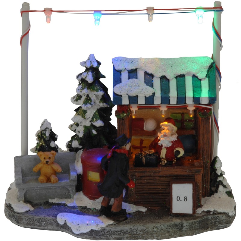 Kerstdorp cadeau kraampje/winkeltje - 16 cm - met LED verlichting -