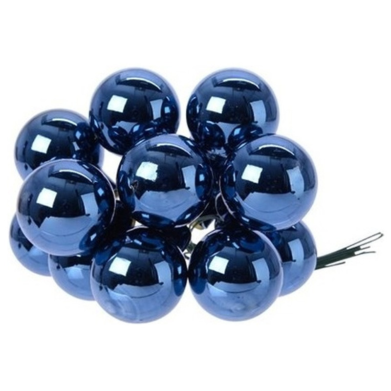 Decoris mini kerstballetjes op stekers - 10x stuks - donkerblauw - D2 cm - glas -
