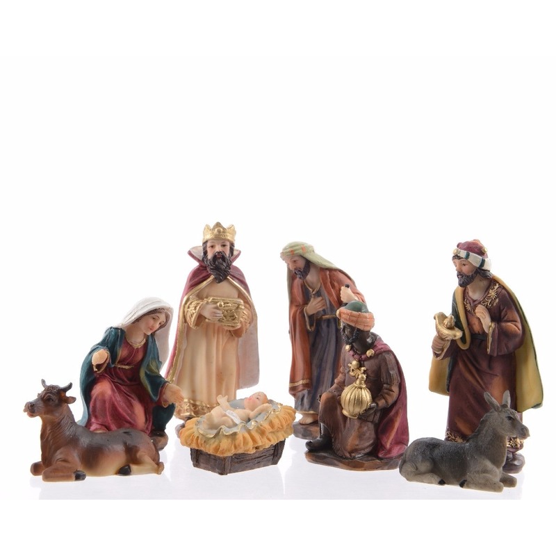 Kerststal beelden - 8x st - 12 cm - polyresin - kerstgroep - kerstbeelden -