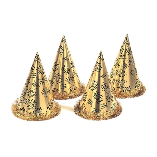 Gouden feesthoedje Happy New Year - voor volwassenen - punthoedjes -