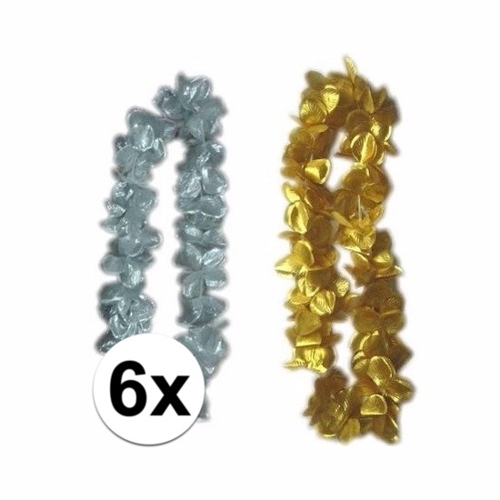 Oud en nieuw accessoires pakket bloemenkrans zilver/goud 6x -
