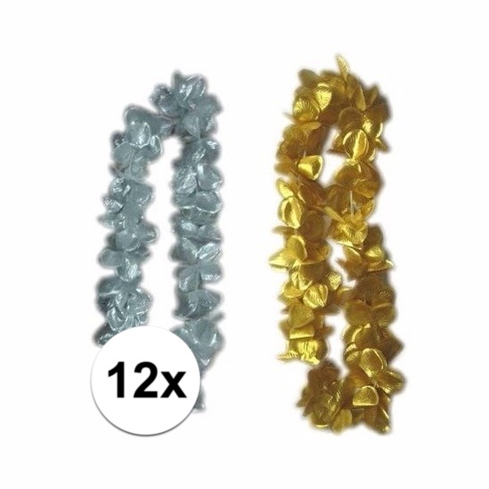 Oud en nieuw accessoires pakket bloemenkrans zilver/goud 12x -