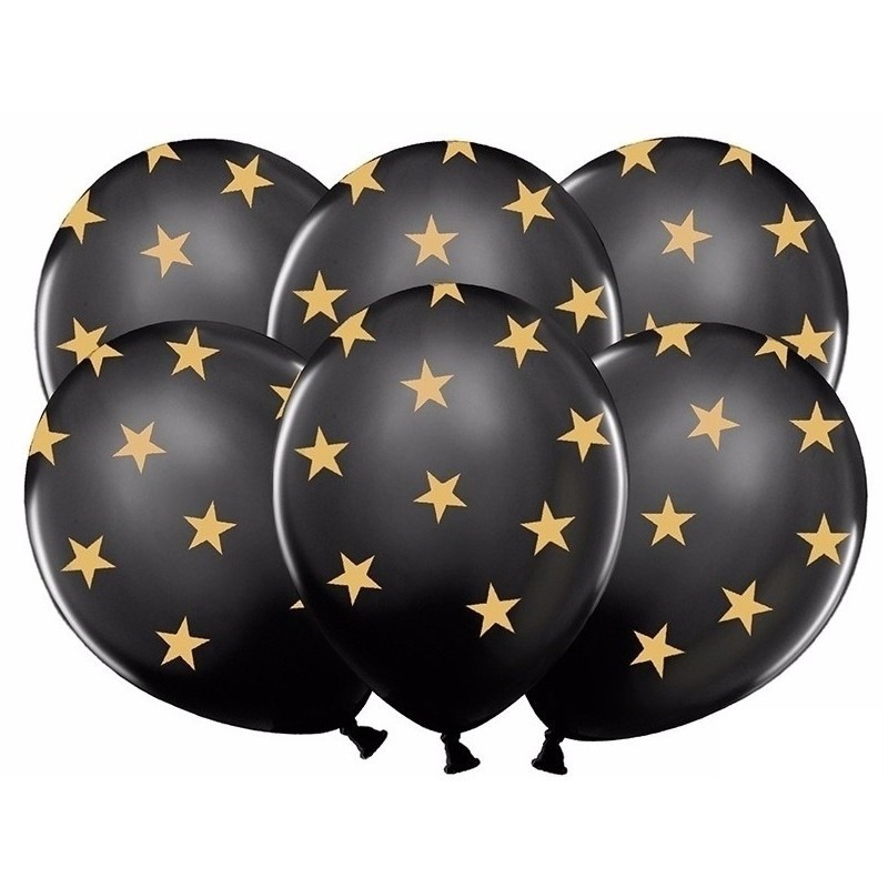 Zwarte ballonnen met gouden sterren 18 stuks -