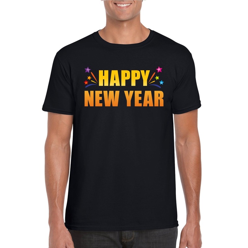 Happy new year t-shirt zwart voor heren XL -