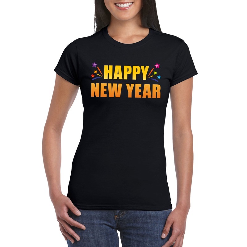 Happy new year t-shirt zwart voor dames M -