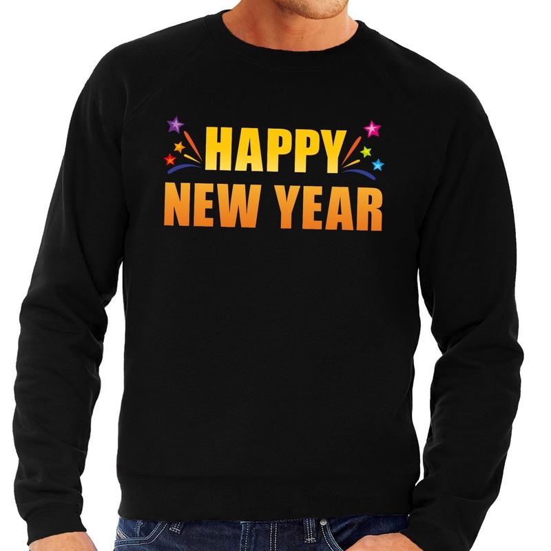 Happy new year trui/ sweater zwart voor heren 2XL (56) -