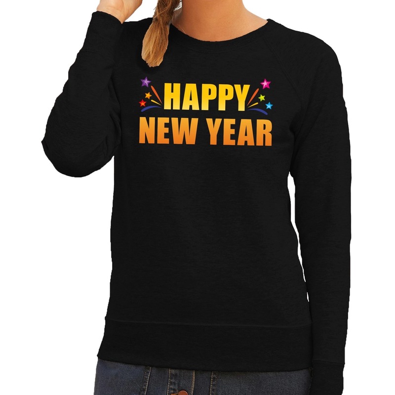 Happy new year trui/ sweater zwart voor dames S (36) -