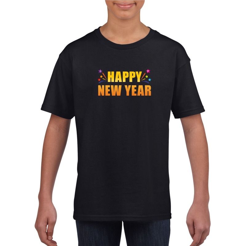 Happy new year t-shirt zwart voor kinderen S (122-128) -