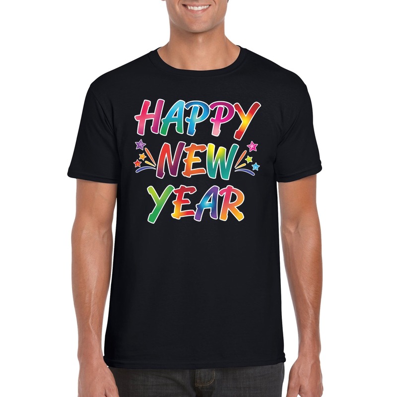 Oud en nieuw t-shirt Happy New Year zwart voor heren S -