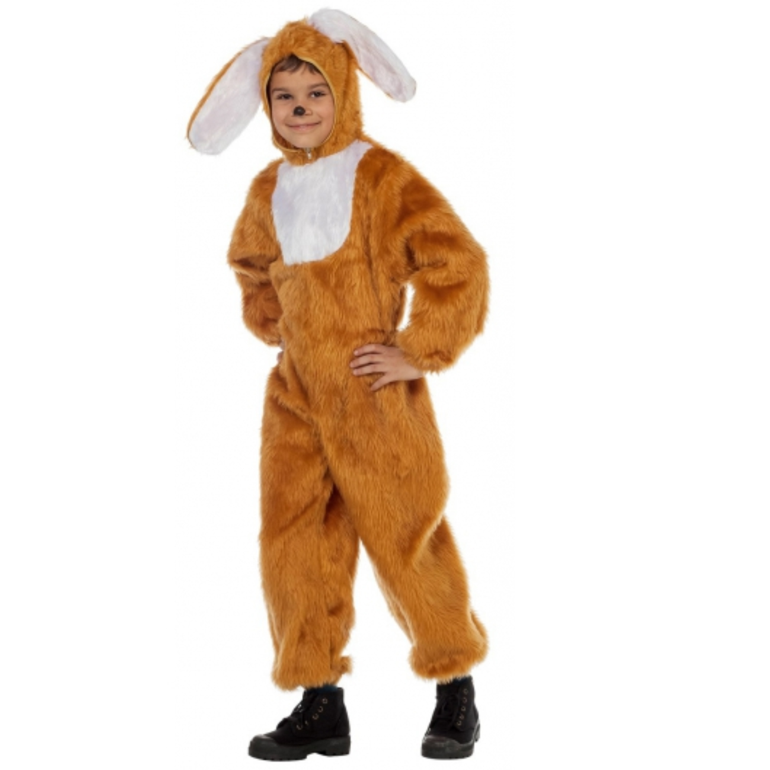 Pluche paashaas pak voor kinderen - bruin - haas/konijn onesie/jumpsuit 128 -