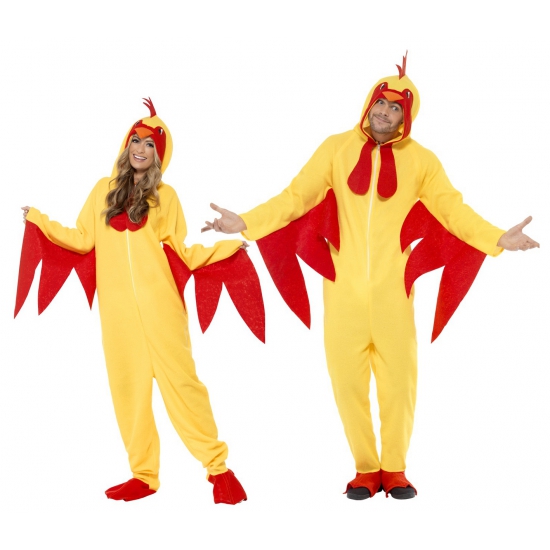 Kip/haan kostuum onesie - geel - voor volwassenen - jumpsuit - dierenpak 42-52 (L) -