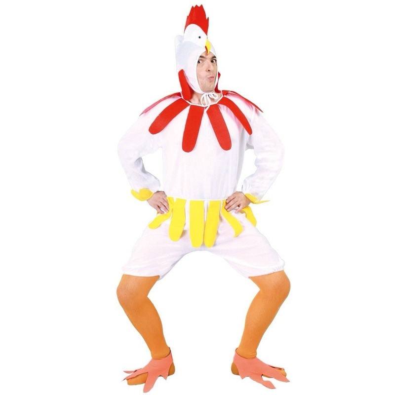 Witte kip/haan verkleedkleding kostuum - dierenpak - Carnavals outfit - Kippen L (52-54) -