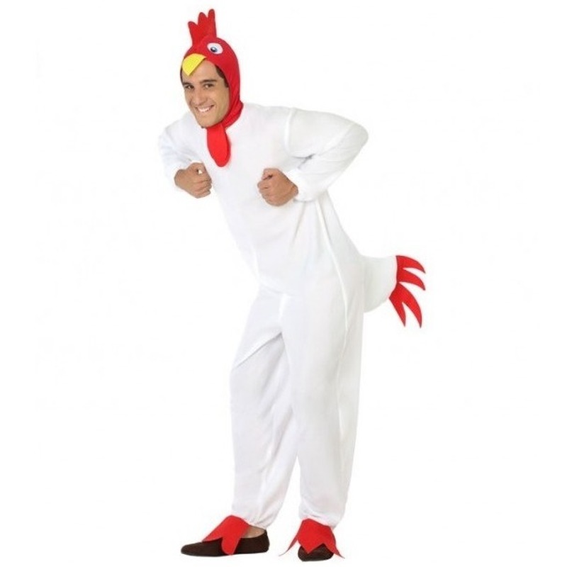 Dierenpak verkleed kostuum kip/haan - volwassenen - Carnaval en Pasen - wit - verkleedkleding M/L -