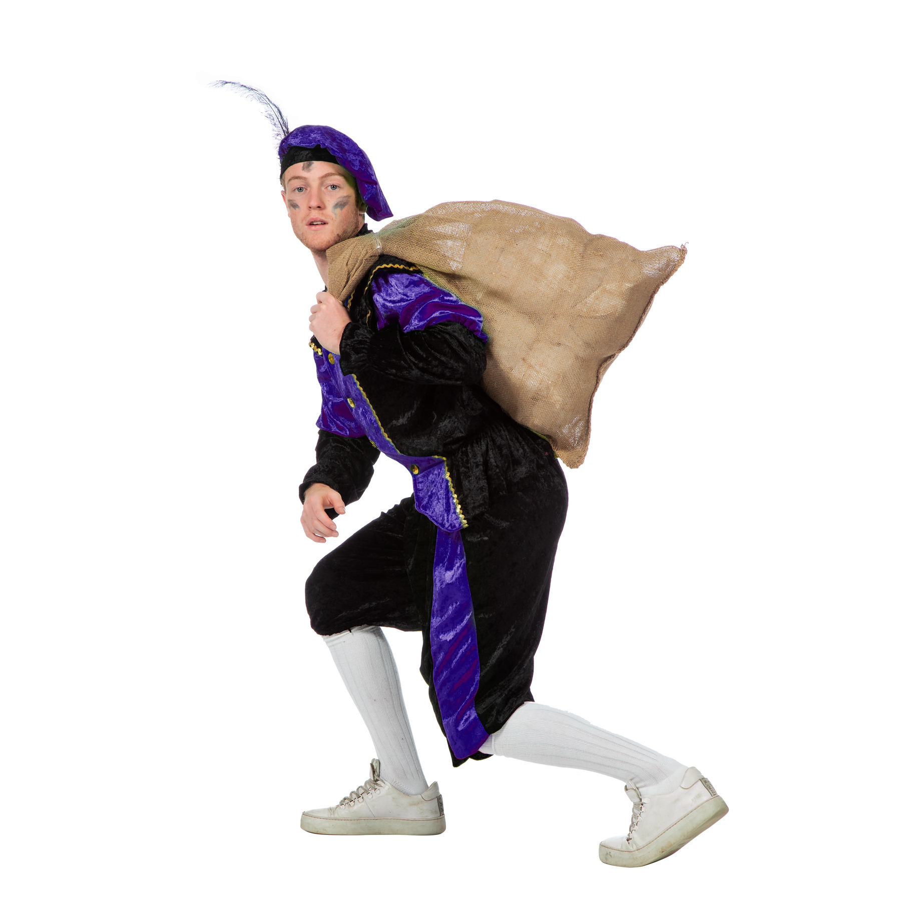 Pietenpak roetveeg Piet - paars/zwart - pieten verkleed kostuum 3-delig - unisex 50 (S/M) -