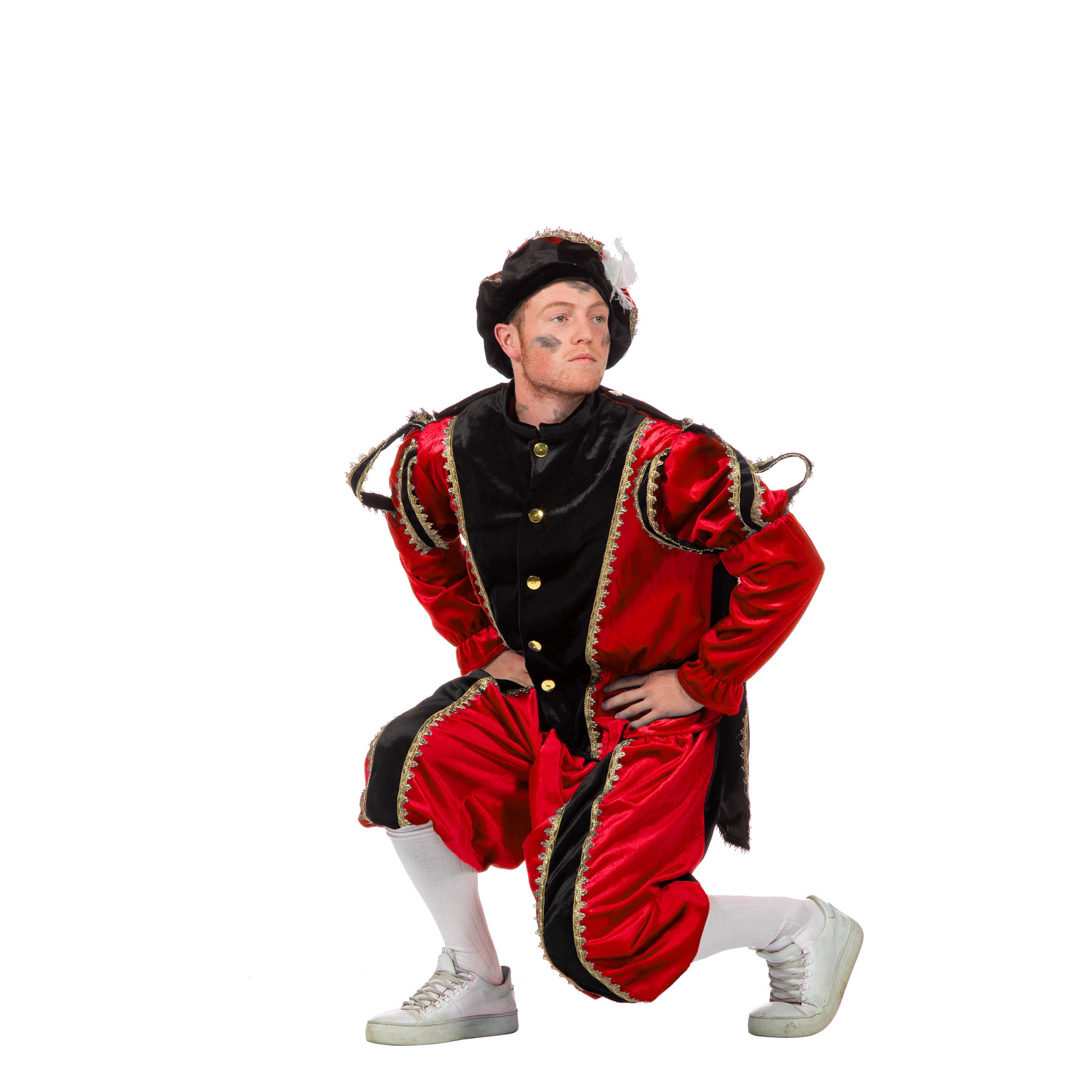Pietenpak roetveeg Piet Luxe - rood - pieten verkleed kostuum 3-delig - volwassenen 54 (L/XL) -