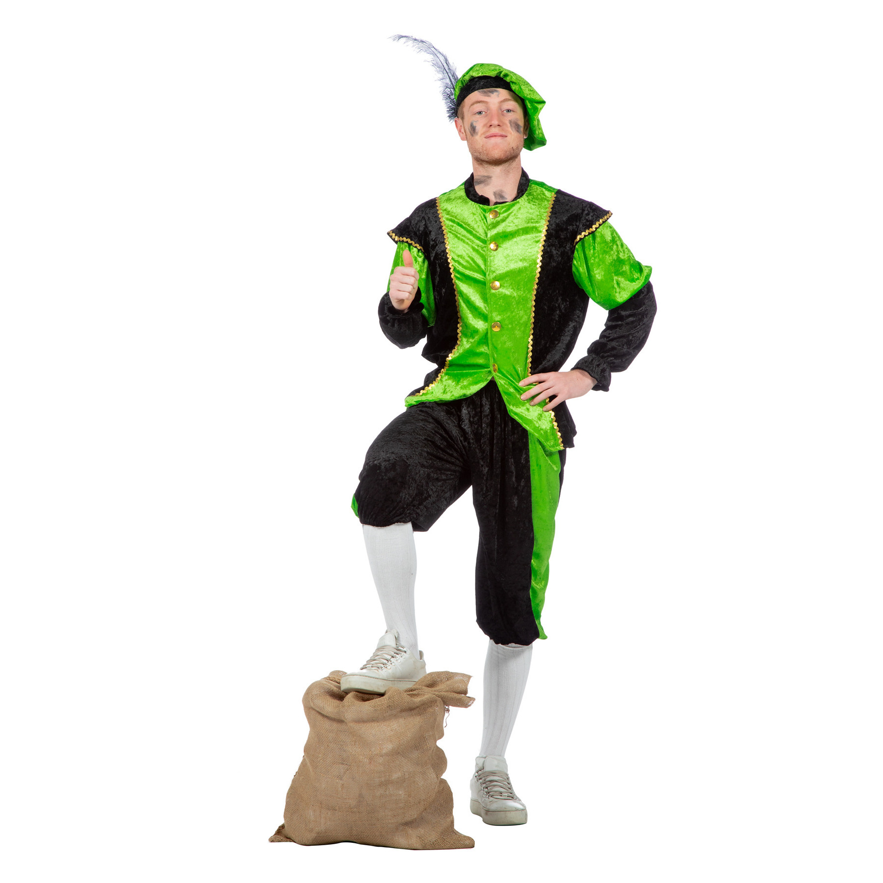 Pietenpak roetveeg Piet - groen/zwart - pieten verkleed kostuum 3-delig - unisex 50 (S/M) -