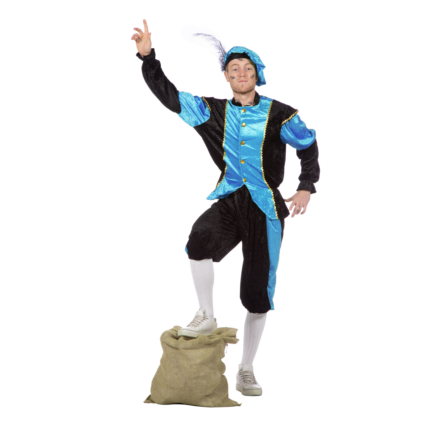 Pietenpak roetveeg Piet - blauw/zwart - pieten verkleed kostuum 3-delig - unisex 54 (L/XL) -