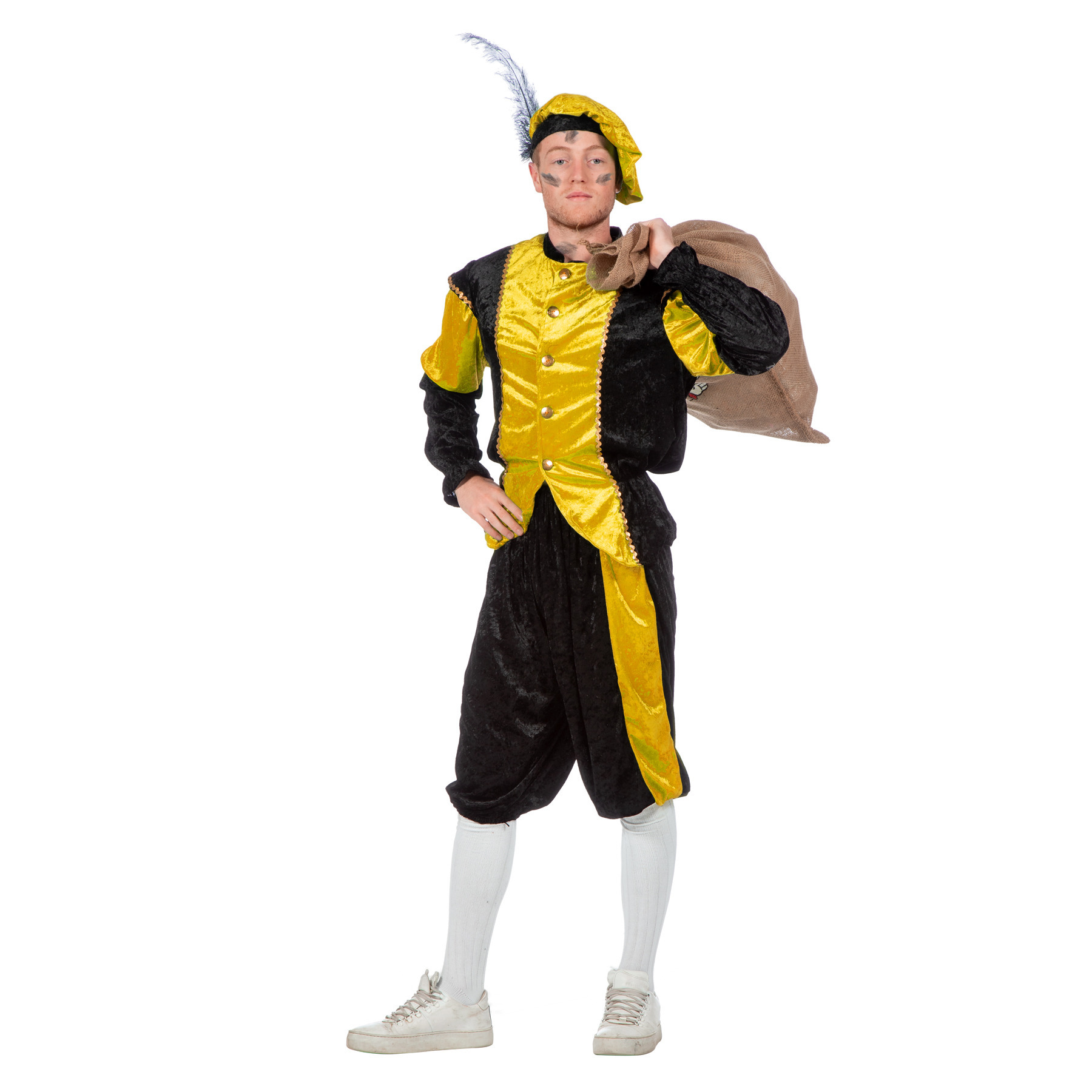 Pietenpak roetveeg Piet - geel/zwart - pieten verkleed kostuum 3-delig - unisex 58 (2XL/3XL) -