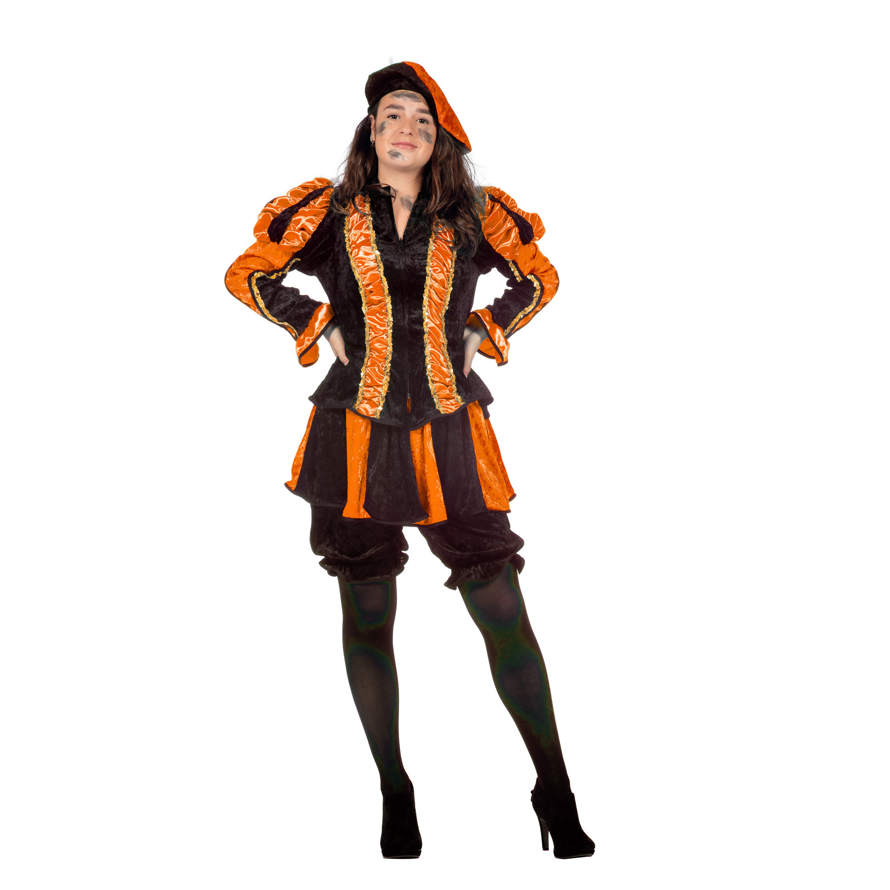 Pietenpak roetveeg Piet Luxe - oranje - pieten verkleed kostuum 4-delig - dames 34 (XS) -