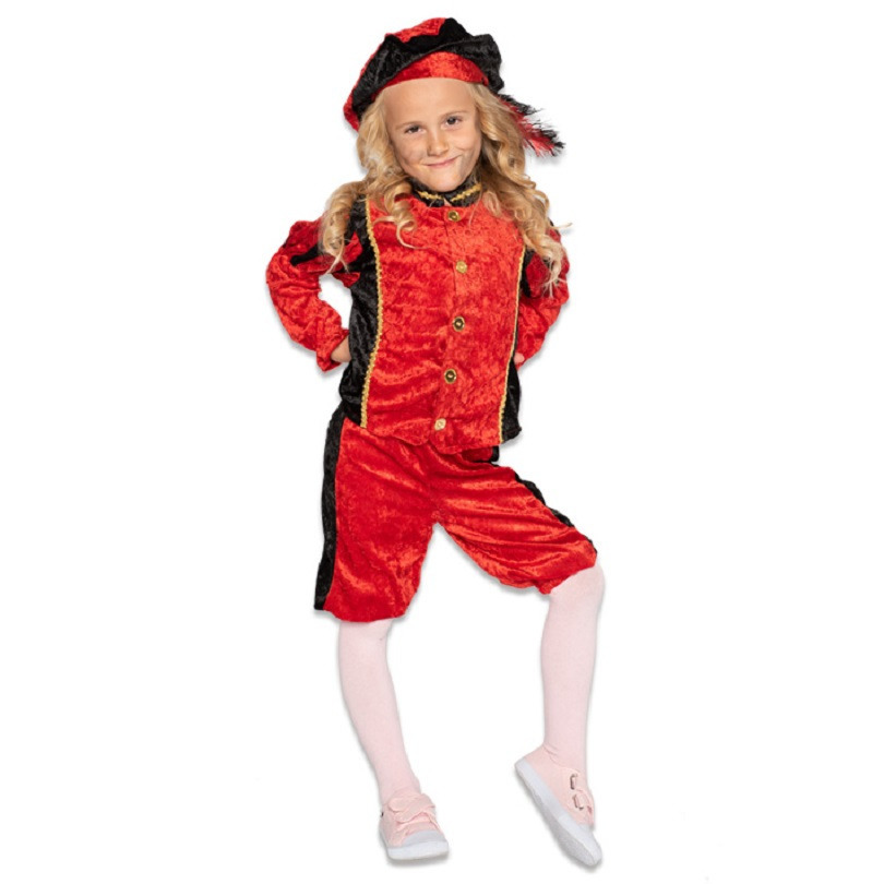 Pietenpak roetveeg Piet Pedro - rood - pieten verkleed kostuum 4-delig - kinderen 152 (11-12 jaar) -